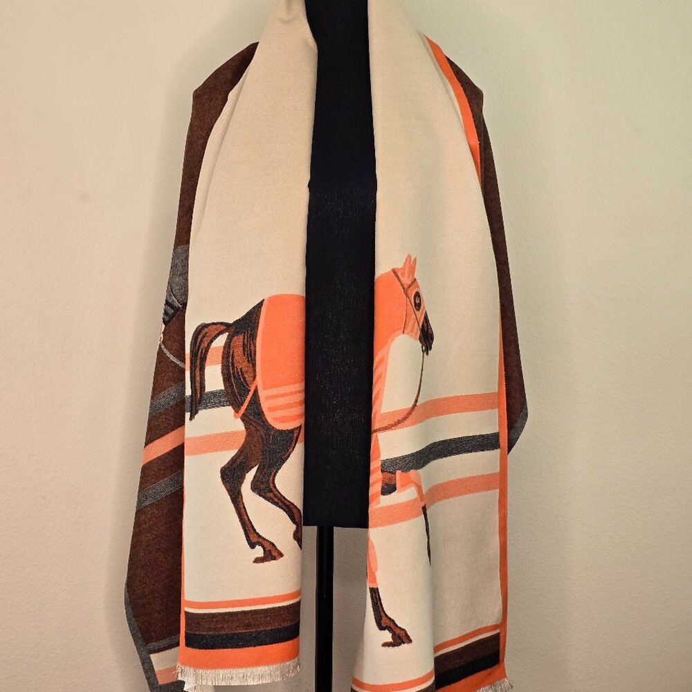 Luxury Equestrian Reversible Shawl - New Without Tags